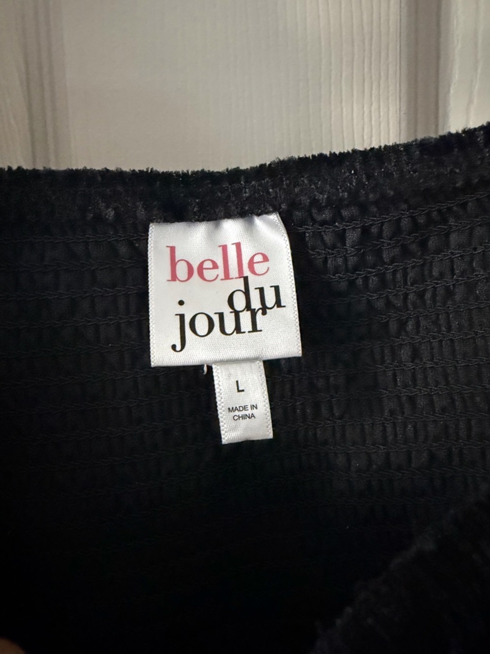 Belle Du Jour Black Velvet Smocked Peplum Blouse - Picture 2 of 3